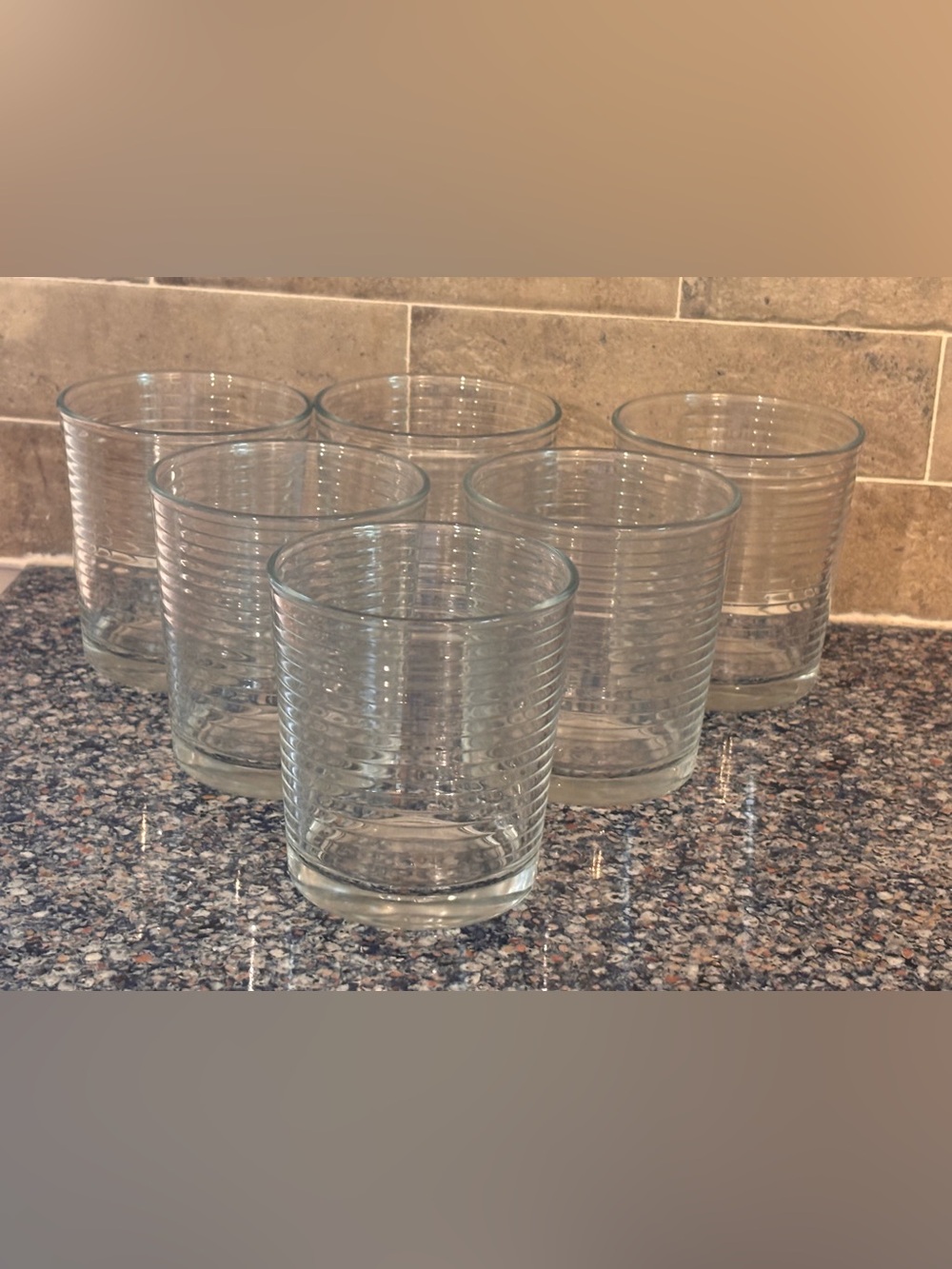 Set of 6 Clear Ribbed Drinking Glasses